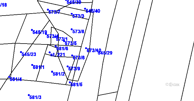 Parcela st. 545/29 v KÚ Hudlice, Katastrální mapa