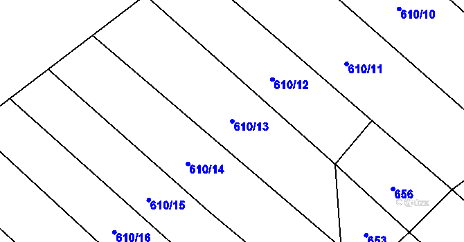 Parcela st. 610/13 v KÚ Hudlice, Katastrální mapa