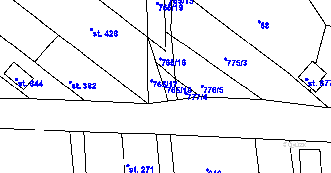 Parcela st. 765/18 v KÚ Hudlice, Katastrální mapa