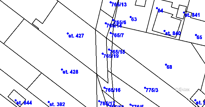 Parcela st. 765/19 v KÚ Hudlice, Katastrální mapa