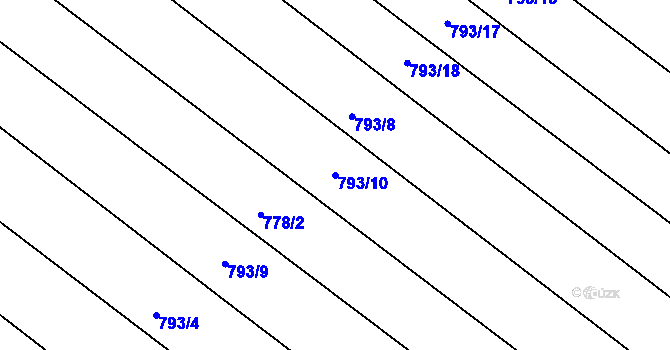 Parcela st. 793/10 v KÚ Hudlice, Katastrální mapa