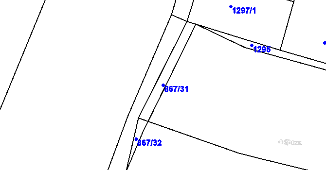 Parcela st. 867/31 v KÚ Hudlice, Katastrální mapa