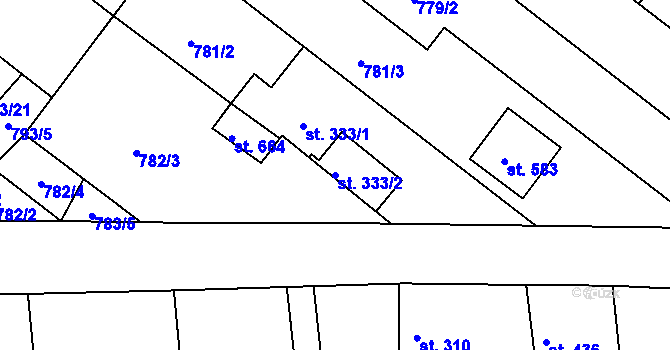 Parcela st. 333/2 v KÚ Hudlice, Katastrální mapa