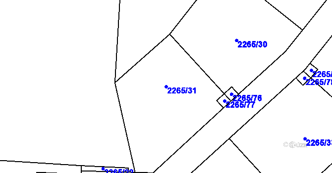 Parcela st. 2265/31 v KÚ Hudlice, Katastrální mapa