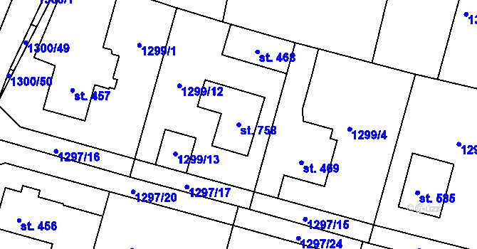 Parcela st. 758 v KÚ Hudlice, Katastrální mapa