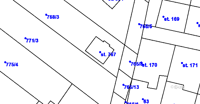 Parcela st. 767 v KÚ Hudlice, Katastrální mapa