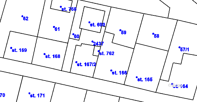 Parcela st. 762 v KÚ Hudlice, Katastrální mapa