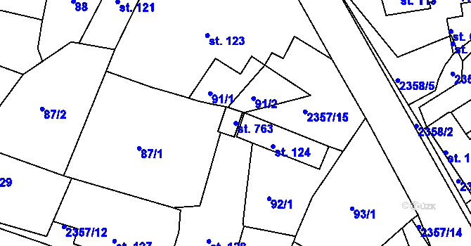 Parcela st. 763 v KÚ Hudlice, Katastrální mapa