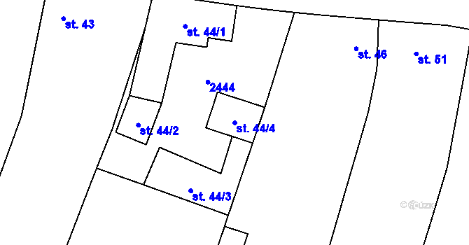 Parcela st. 44/4 v KÚ Hudlice, Katastrální mapa