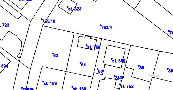 Parcela st. 768 v KÚ Hudlice, Katastrální mapa
