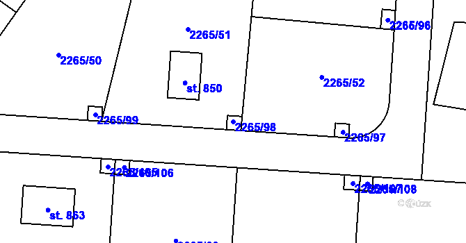 Parcela st. 2265/98 v KÚ Hudlice, Katastrální mapa