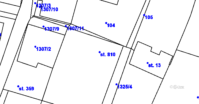 Parcela st. 810 v KÚ Hudlice, Katastrální mapa