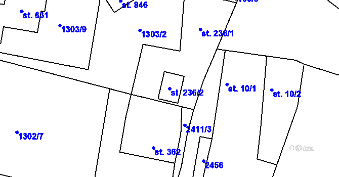 Parcela st. 236/2 v KÚ Hudlice, Katastrální mapa