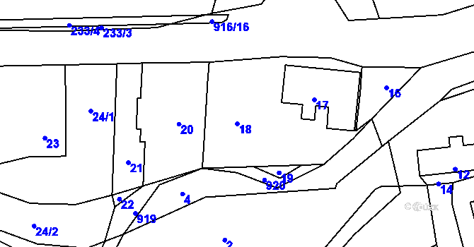 Parcela st. 18 v KÚ Hukovice, Katastrální mapa