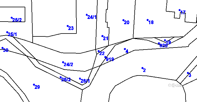 Parcela st. 22 v KÚ Hukovice, Katastrální mapa