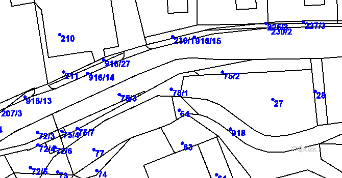 Parcela st. 75/1 v KÚ Hukovice, Katastrální mapa