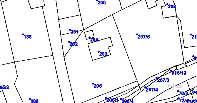 Parcela st. 203 v KÚ Hukovice, Katastrální mapa