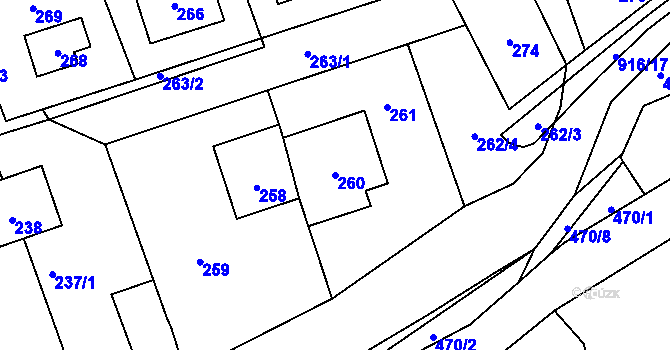 Parcela st. 260 v KÚ Hukovice, Katastrální mapa