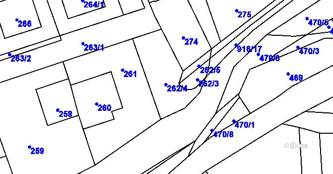 Parcela st. 262 v KÚ Hukovice, Katastrální mapa