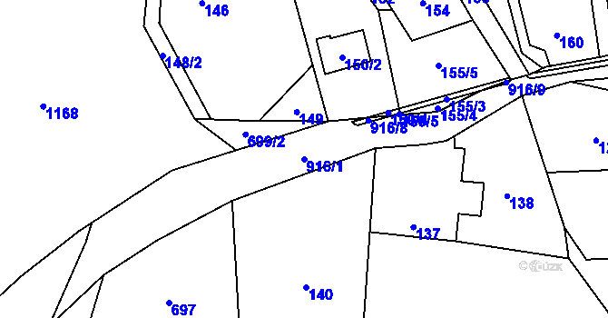 Parcela st. 916/1 v KÚ Hukovice, Katastrální mapa