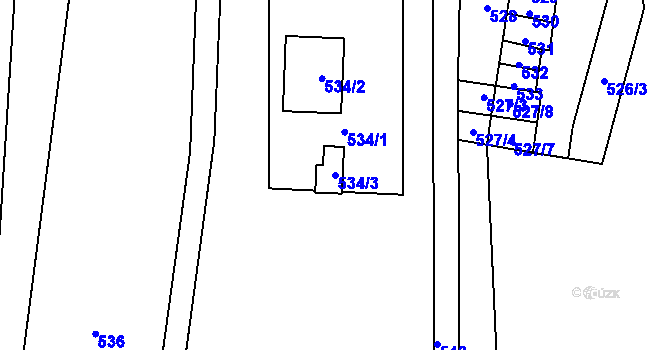 Parcela st. 534/3 v KÚ Hukovice, Katastrální mapa