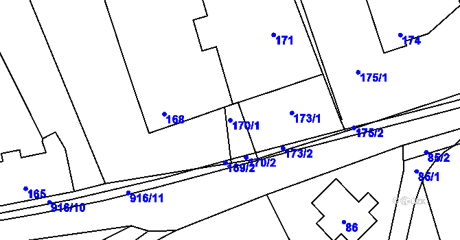 Parcela st. 170/1 v KÚ Hukovice, Katastrální mapa