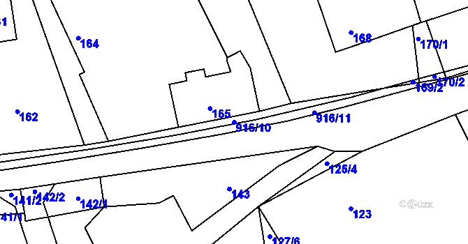 Parcela st. 916/10 v KÚ Hukovice, Katastrální mapa