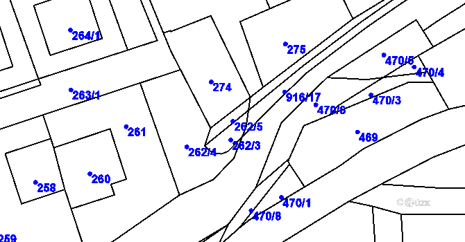 Parcela st. 262/5 v KÚ Hukovice, Katastrální mapa