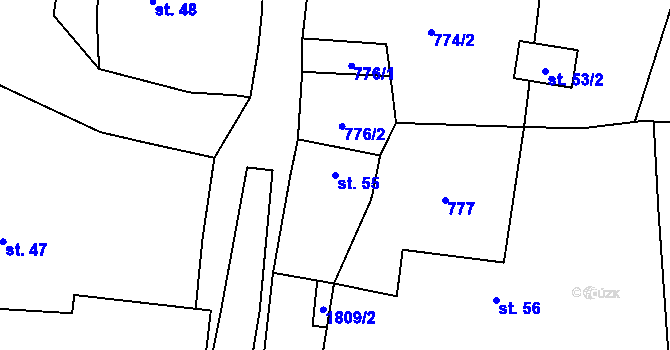 Parcela st. 55 v KÚ Hulice, Katastrální mapa