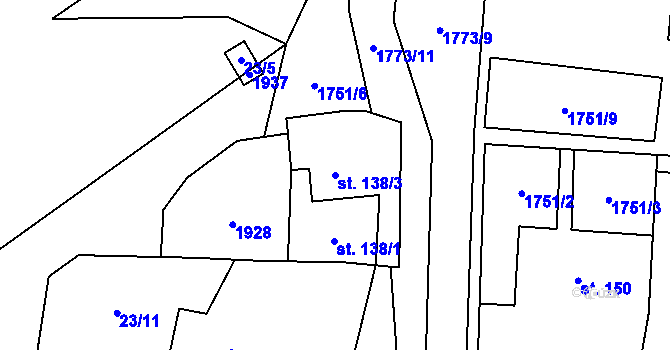 Parcela st. 138/3 v KÚ Hulice, Katastrální mapa