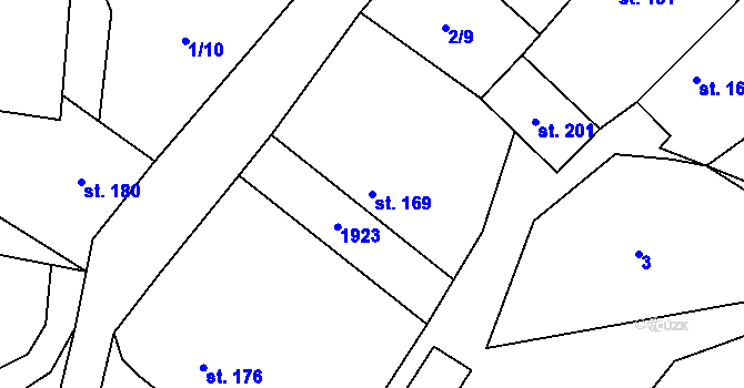 Parcela st. 169 v KÚ Hulice, Katastrální mapa