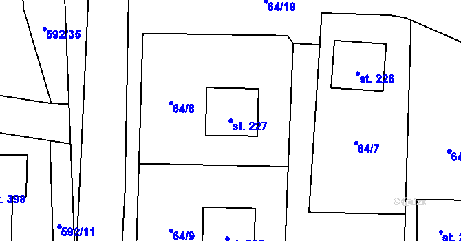 Parcela st. 227 v KÚ Hulice, Katastrální mapa