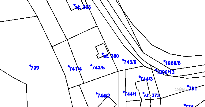 Parcela st. 280 v KÚ Hulice, Katastrální mapa