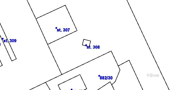 Parcela st. 308 v KÚ Hulice, Katastrální mapa