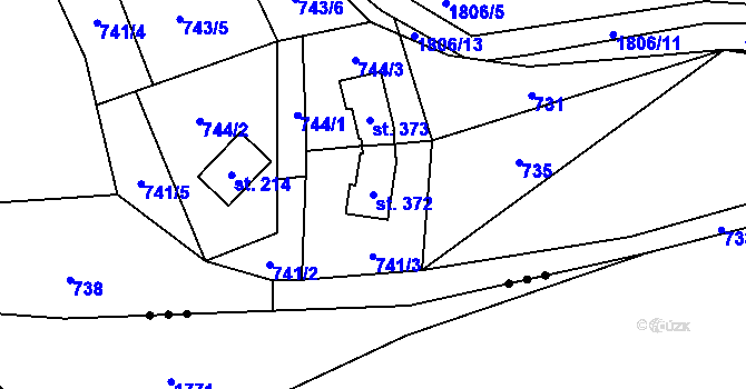 Parcela st. 372 v KÚ Hulice, Katastrální mapa