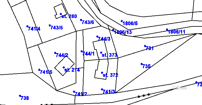 Parcela st. 373 v KÚ Hulice, Katastrální mapa
