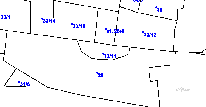 Parcela st. 33/11 v KÚ Hulice, Katastrální mapa