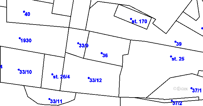 Parcela st. 36 v KÚ Hulice, Katastrální mapa