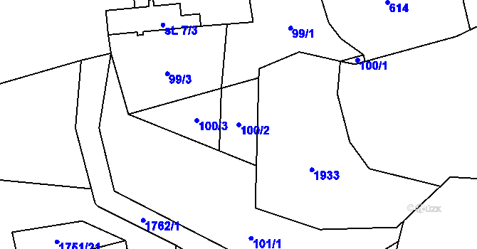 Parcela st. 100/2 v KÚ Hulice, Katastrální mapa