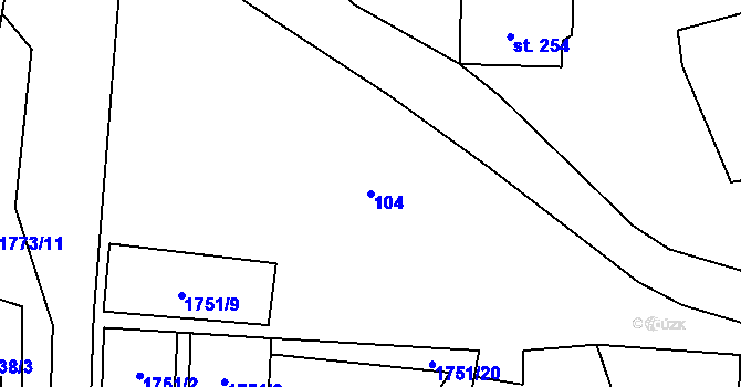Parcela st. 104 v KÚ Hulice, Katastrální mapa