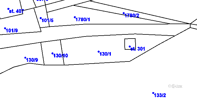 Parcela st. 130/1 v KÚ Hulice, Katastrální mapa