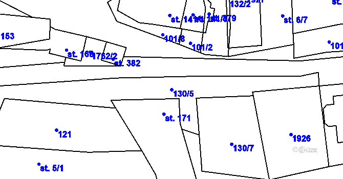 Parcela st. 130/5 v KÚ Hulice, Katastrální mapa