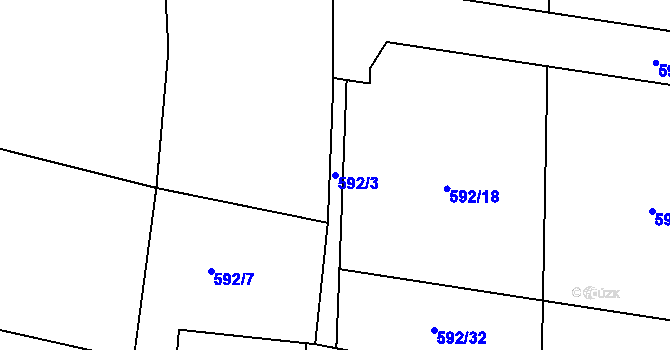 Parcela st. 592/3 v KÚ Hulice, Katastrální mapa