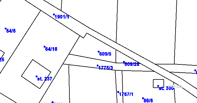 Parcela st. 609/5 v KÚ Hulice, Katastrální mapa