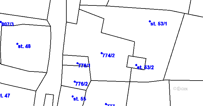 Parcela st. 774/2 v KÚ Hulice, Katastrální mapa