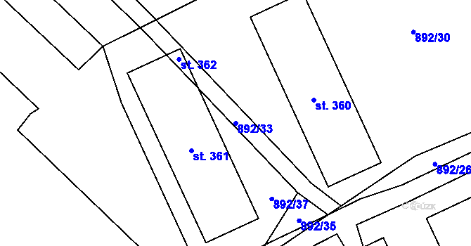 Parcela st. 892/33 v KÚ Hulice, Katastrální mapa