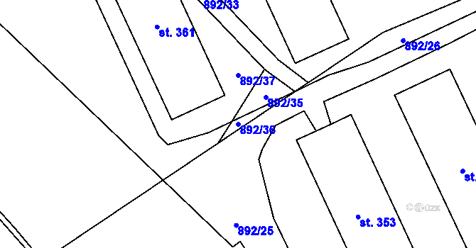 Parcela st. 892/36 v KÚ Hulice, Katastrální mapa