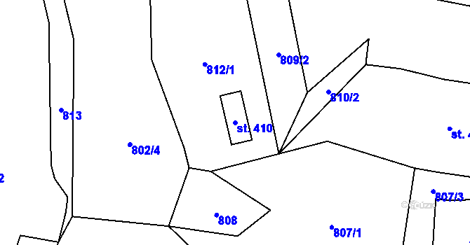 Parcela st. 410 v KÚ Hulice, Katastrální mapa