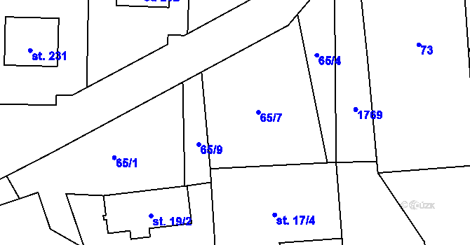 Parcela st. 65/7 v KÚ Hulice, Katastrální mapa