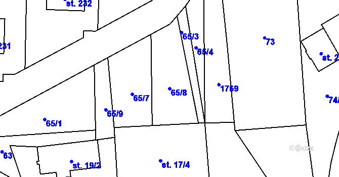Parcela st. 65/8 v KÚ Hulice, Katastrální mapa